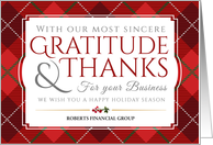 Custom Front Happy Holidays With Our Thanks for Your Business card