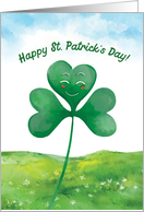Saint Patrick’s Day With Smiling Clover and Watercolor Background card