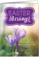 Happy Easter Blessings He is Risen with Purple Flowers card