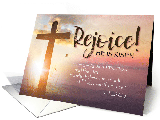 Happy Easter Rejoice He is Risen with Cross and Sunset card (1675358)