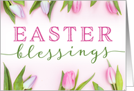 Happy Easter Blessings with Pink Tulip Border card
