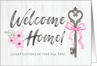 Congratulations New Home Welcome Home with Watercolor Flowers and Wood card