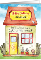 Custom Front Birthday with Watercolor Home and Sky Scene card