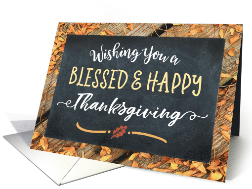 Wishing You a Blessed and Happy Thanksgiving on Leaves Background card