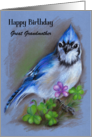 Custom Relative Birthday Great Grandmother Blue Jay and Shamrocks card