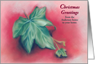 Custom From Our Home to Yours Christmas Green Ivy Leaves on Red Art card