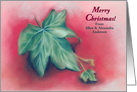 Personalized Merry Christmas Green Ivy Leaves on Red Anderson card