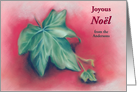 Noel Custom Christmas Green Ivy Leaves on Red Pastel Art card