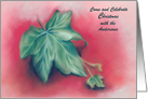 Custom Christmas Invitation Green Ivy Leaves on Red Pastel Art card
