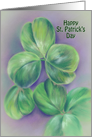 Happy St. Patrick’s Day Green and Purple Shamrock Clover Art card