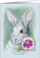 Custom Relative Granddaughter White Bunny with Flower Pastel Art card