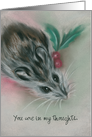 Custom Thinking of You Cute Winter Mouse with Holly Pastel Art card
