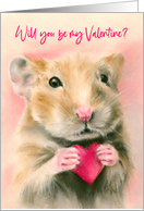 Will You Be My Valentine Hamster with Heart Pastel Art card