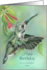 Custom Birthday for Her Hummingbird with Honeysuckle Pastel Art card