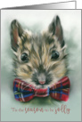 Christmas Tis the Season Cute Mouse with Red Tartan Bow Animal Art card