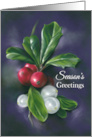 Seasons Greetings Christmas Winter Berries Holly Mistletoe Pastel Art card