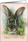 St Patricks Day Brown Bunny Rabbit in Clover Shamrocks Pastel card