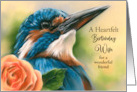 Birthday for Friend Kingfisher Orange Rose Bird Art Personalized card