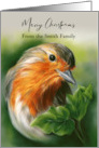 Merry Christmas from Personalized Name European Robin Bird Green Ivy card