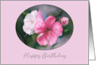 Happy Birthday Pink Quince Flowers Pastel Floral Art card