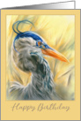 Happy Birthday Blue Heron in Reeds Pastel Bird Art card