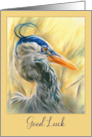 Good Luck Blue Heron in Reeds Pastel Bird Art card