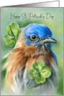 St Patricks Day Bluebird with Lucky Clover Pastel Bird Art card
