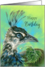 Happy Birthday Peahen Bird Portrait Pastel Art card