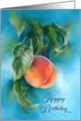 Happy Birthday Peach Fruit with Leaves Pastel Art card