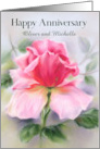 Wedding Anniversary Personalized Names Pink Rose Soft Pastel Art card