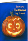 Halloween for Friend Goofy Grinning Pumpkin Face Custom card