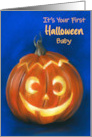 First Halloween Baby Goofy Grinning Pumpkin Face Personalized card