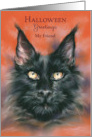 Halloween for Friend Spooky Black Cat Portrait Personalized card