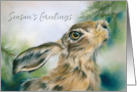 Seasons Greetings Hare Wildlife in Winter Pastel Animal Art card