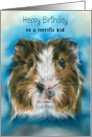 Birthday for Child Tricolor Guinea Pig on Blue Custom card