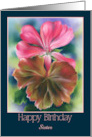 Birthday for Sister Red Leaf Pink Geranium Flower Personalized card