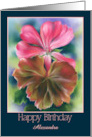 Birthday for Custom Name Red Leaf Pink Geranium Flower A card