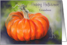 For Grandson Halloween Pumpkin Bright Orange on Purple Personalized card