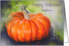 For Nephew Halloween Pumpkin Bright Orange on Purple Custom card