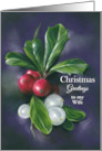 For Wife Christmas Winter Berries Holly Mistletoe Personalized card