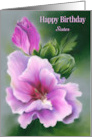 For Sister Personalized Birthday Rose of Sharon Hibiscus Pastel card