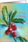 For Grandson Christmas Holly Berries Personalized card