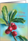 Merry Christmas from Across the Miles Holly Berries Pastel card