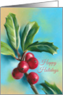 Happy Holidays Christmas Holly Berries Pastel Artwork card