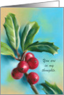 Personalized Thinking of You Winter Holly Berries Blank Inside card