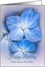 Birthday from Across the Miles Blue Hydrangea Pastel Floral Art Custom card