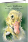 Custom Age Second Birthday Yellow Gosling Chick Dandelion Pastel Art card