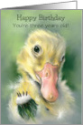 Custom Age Third Birthday Yellow Gosling Chick Dandelion Pastel Art card