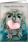 For Grandson Valentine Owl with Large Eyes and Heart Custom card