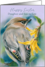 Daughter and Son in Law Easter Cedar Waxwing with Forsythia Custom card